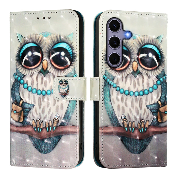For Samsung Galaxy S25 5G 3D Painting Horizontal Flip Leather Phone Case(Grey Owl) by buy2fix