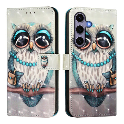For Samsung Galaxy S25 5G 3D Painting Horizontal Flip Leather Phone Case(Grey Owl) by buy2fix