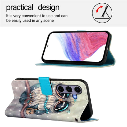 For Samsung Galaxy S25 5G 3D Painting Horizontal Flip Leather Phone Case(Grey Owl) by buy2fix