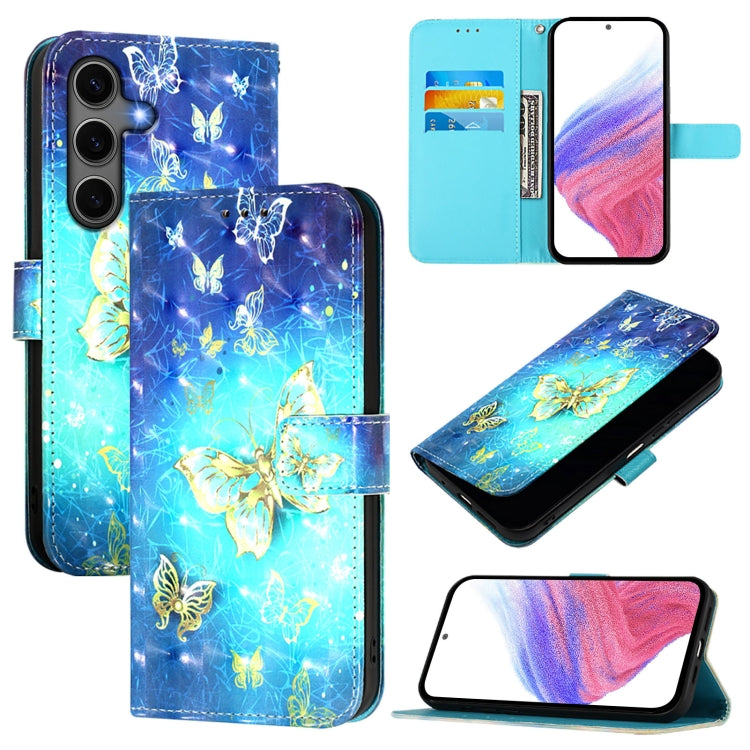 For Samsung Galaxy S25+ 5G 3D Painting Horizontal Flip Leather Phone Case(Golden Butterfly) by buy2fix