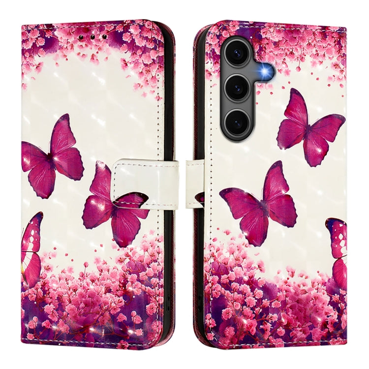 For Samsung Galaxy S25+ 5G 3D Painting Horizontal Flip Leather Phone Case(Rose Butterfly) by buy2fix
