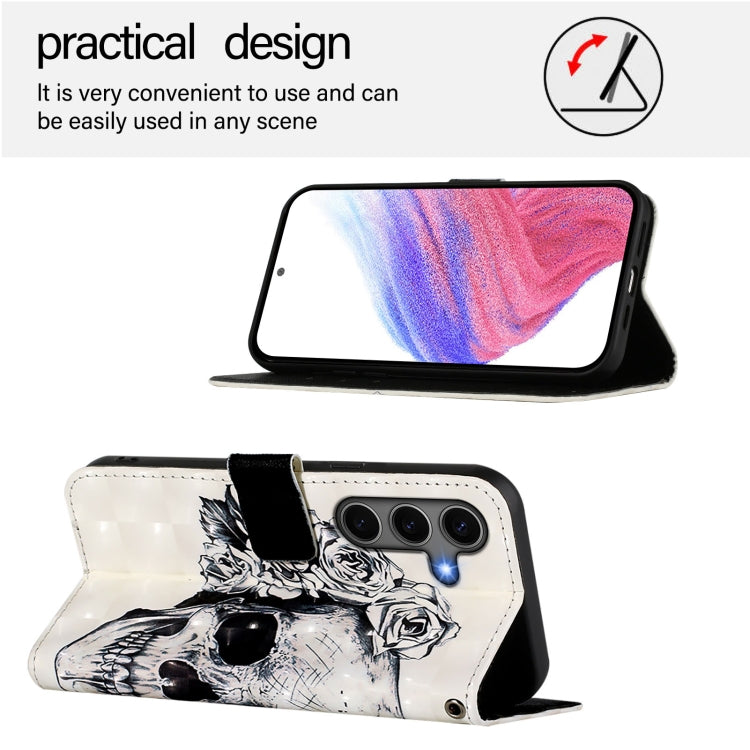 For Samsung Galaxy S25+ 5G 3D Painting Horizontal Flip Leather Phone Case(Skull) by buy2fix
