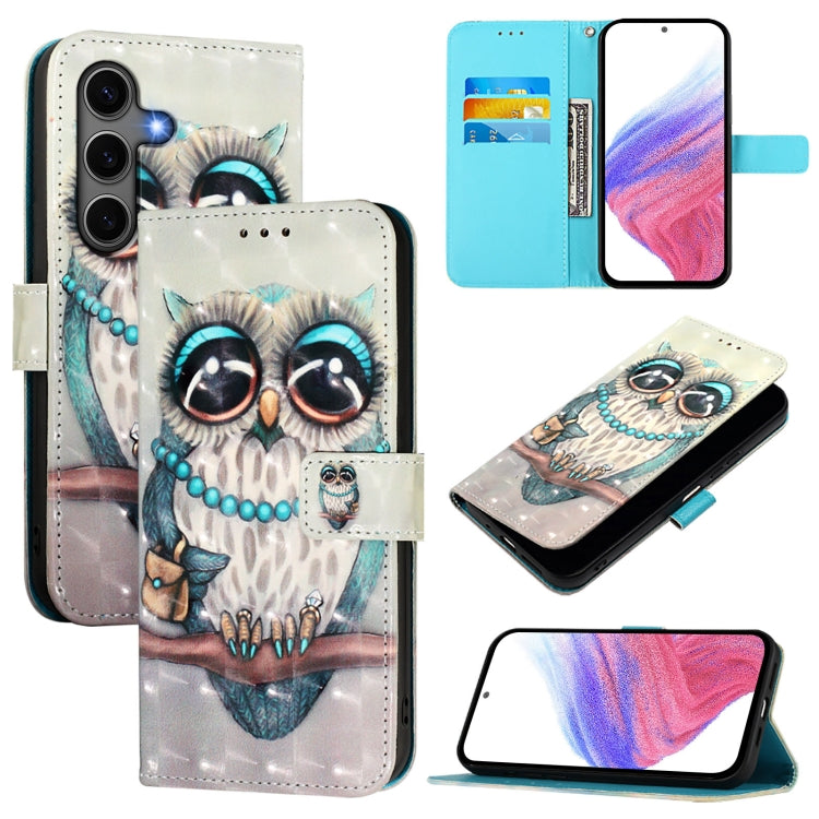 For Samsung Galaxy S25+ 5G 3D Painting Horizontal Flip Leather Phone Case(Grey Owl) by buy2fix