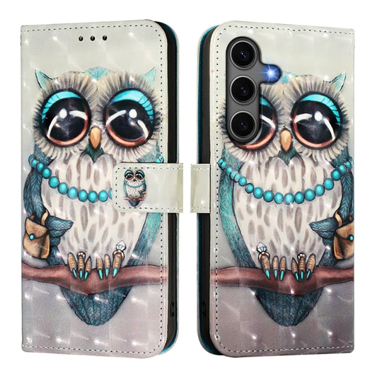 For Samsung Galaxy S25+ 5G 3D Painting Horizontal Flip Leather Phone Case(Grey Owl) by buy2fix