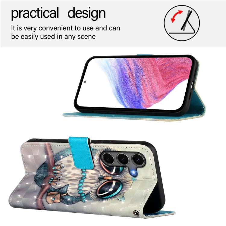 For Samsung Galaxy S25+ 5G 3D Painting Horizontal Flip Leather Phone Case(Grey Owl) by buy2fix