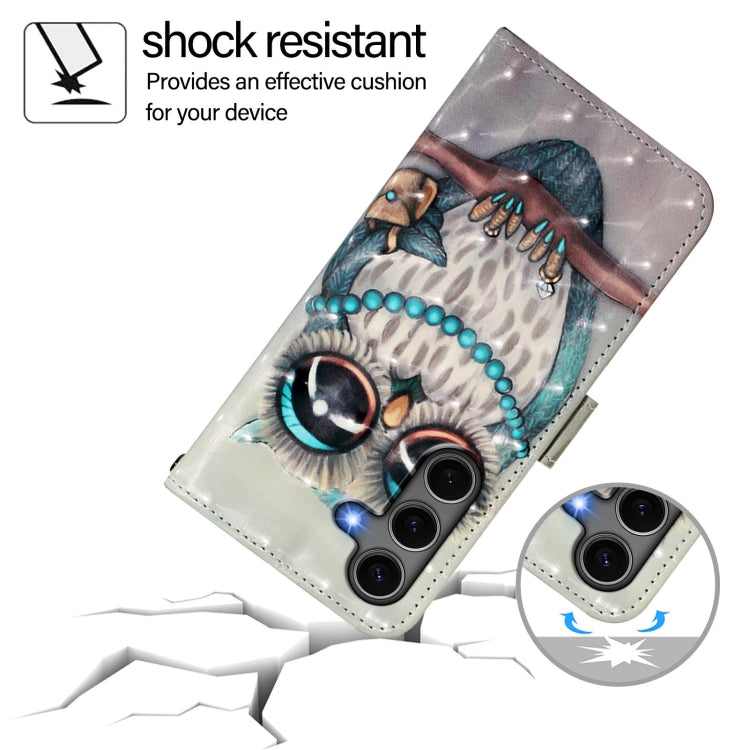 For Samsung Galaxy S25+ 5G 3D Painting Horizontal Flip Leather Phone Case(Grey Owl) by buy2fix
