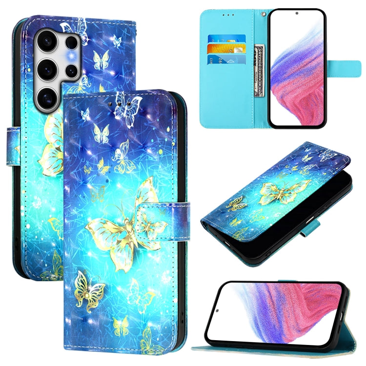 For Samsung Galaxy S25 Ultra 5G 3D Painting Horizontal Flip Leather Phone Case(Golden Butterfly) by buy2fix