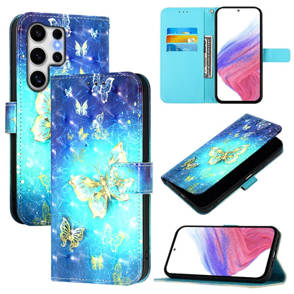 For Samsung Galaxy S25 Ultra 5G 3D Painting Horizontal Flip Leather Phone Case(Golden Butterfly) by buy2fix
