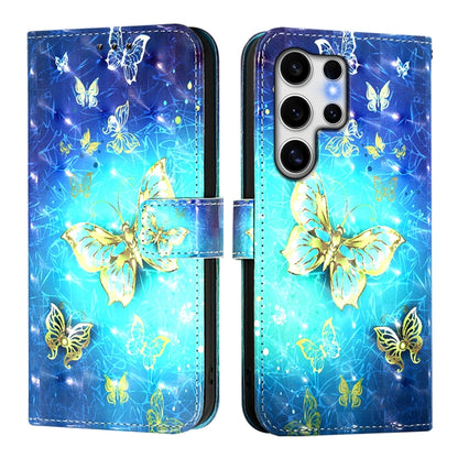 For Samsung Galaxy S25 Ultra 5G 3D Painting Horizontal Flip Leather Phone Case(Golden Butterfly) by buy2fix