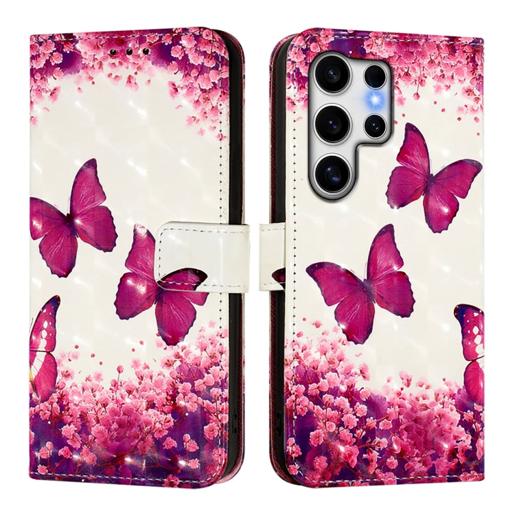 For Samsung Galaxy S25 Ultra 5G 3D Painting Horizontal Flip Leather Phone Case(Rose Butterfly) by buy2fix