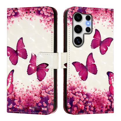 For Samsung Galaxy S25 Ultra 5G 3D Painting Horizontal Flip Leather Phone Case(Rose Butterfly) by buy2fix