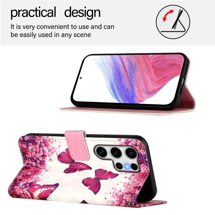 For Samsung Galaxy S25 Ultra 5G 3D Painting Horizontal Flip Leather Phone Case(Rose Butterfly) by buy2fix
