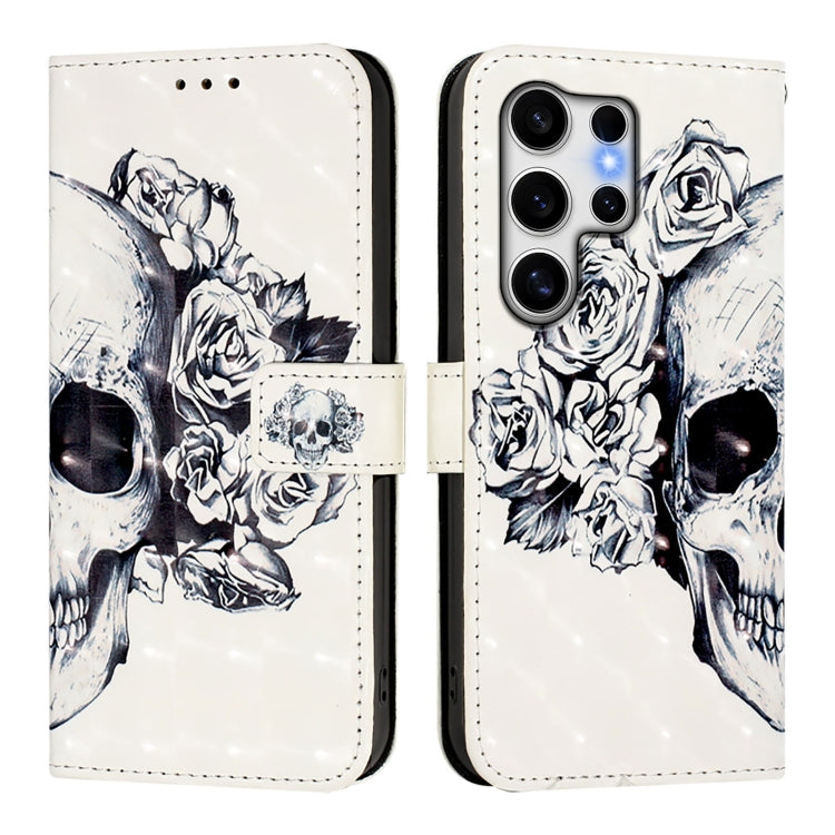 For Samsung Galaxy S25 Ultra 5G 3D Painting Horizontal Flip Leather Phone Case(Skull) by buy2fix