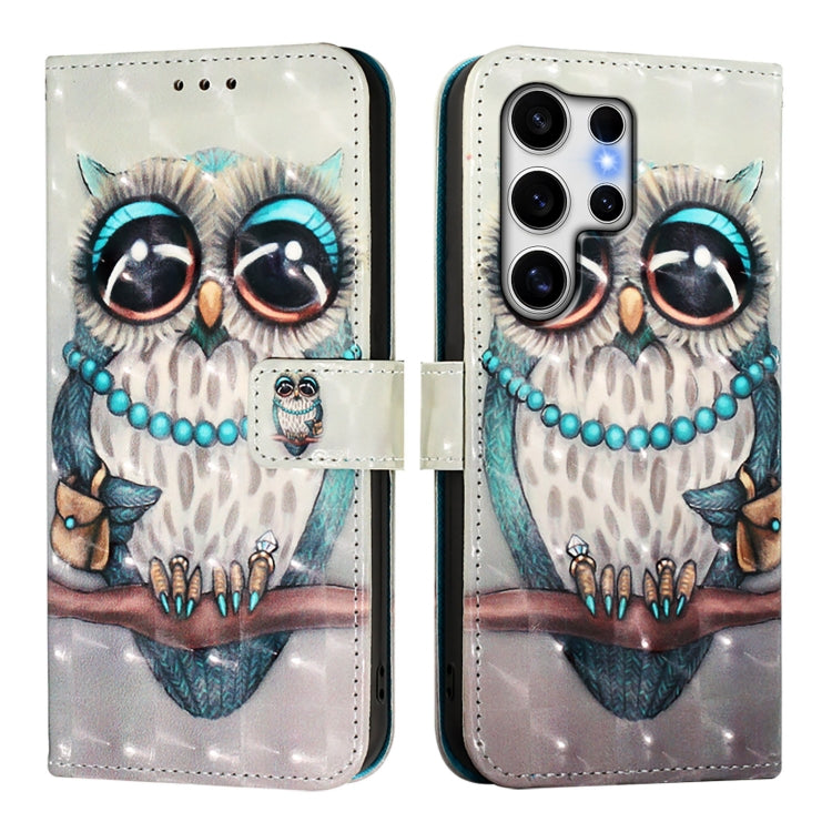 For Samsung Galaxy S25 Ultra 5G 3D Painting Horizontal Flip Leather Phone Case(Grey Owl) by buy2fix