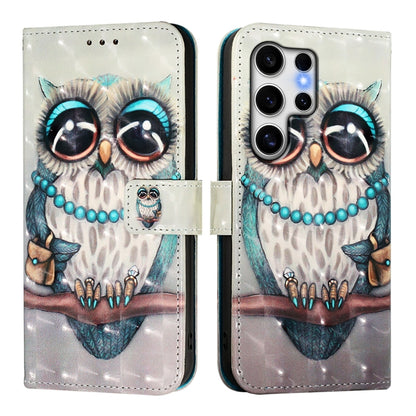 For Samsung Galaxy S25 Ultra 5G 3D Painting Horizontal Flip Leather Phone Case(Grey Owl) by buy2fix