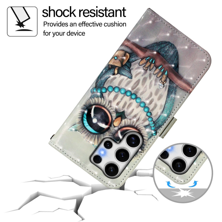 For Samsung Galaxy S25 Ultra 5G 3D Painting Horizontal Flip Leather Phone Case(Grey Owl) by buy2fix