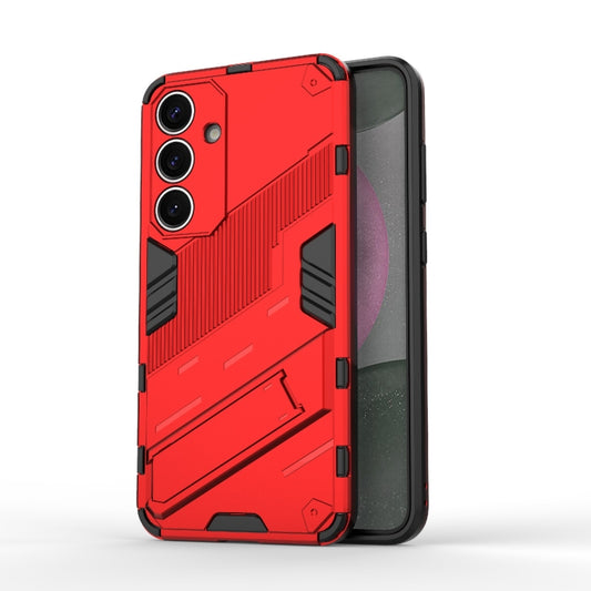 For Samsung Galaxy S25+ 5G Punk Armor 2 in 1 PC + TPU Shockproof Phone Case with Invisible Holder(Light Red) by buy2fix