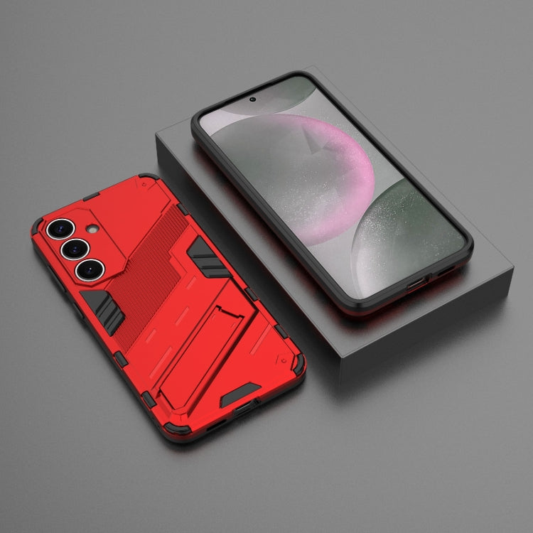 For Samsung Galaxy S25+ 5G Punk Armor 2 in 1 PC + TPU Shockproof Phone Case with Invisible Holder(Light Red) by buy2fix