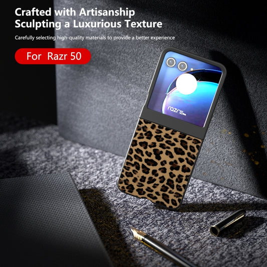 For Motorola Razr 50 Black Edge Leopard Phone Case(Leopard Print) by buy2fix