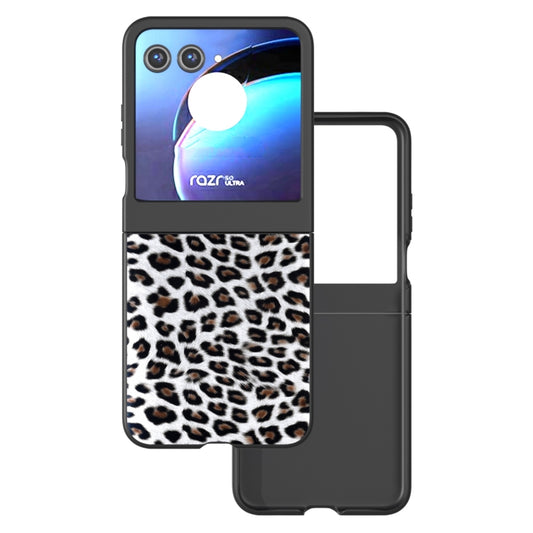 For Motorola Razr 50 Black Edge Leopard Phone Case(Silver Leopard) by buy2fix