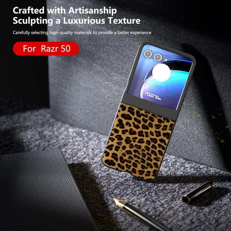 For Motorola Razr 50 Black Edge Leopard Phone Case(Gold Leopard) by buy2fix