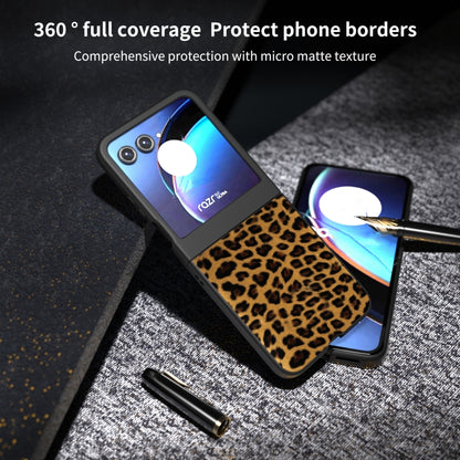 For Motorola Razr 50 Black Edge Leopard Phone Case(Gold Leopard) by buy2fix
