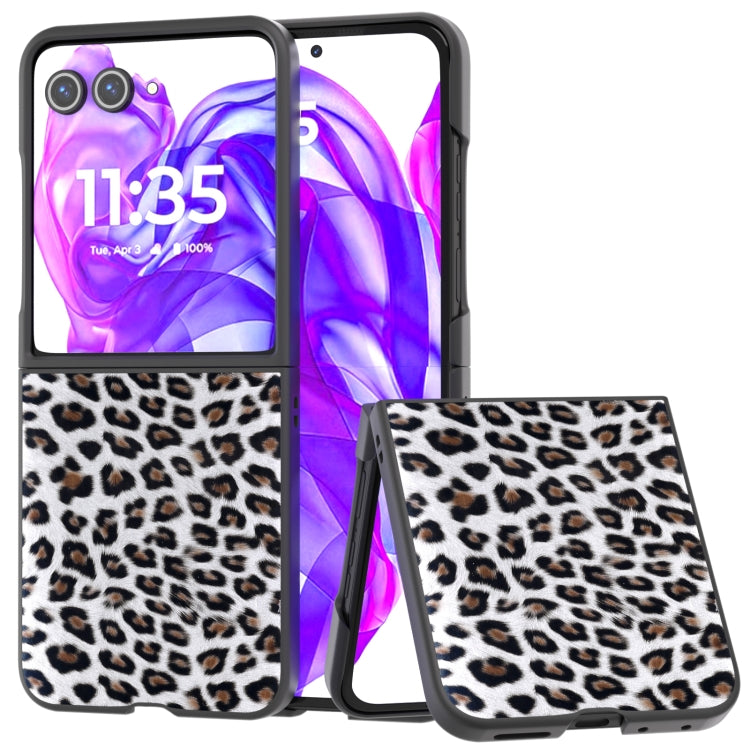 For Motorola Razr 50 Ultra Black Edge Leopard Phone Case(Silver Leopard) by buy2fix
