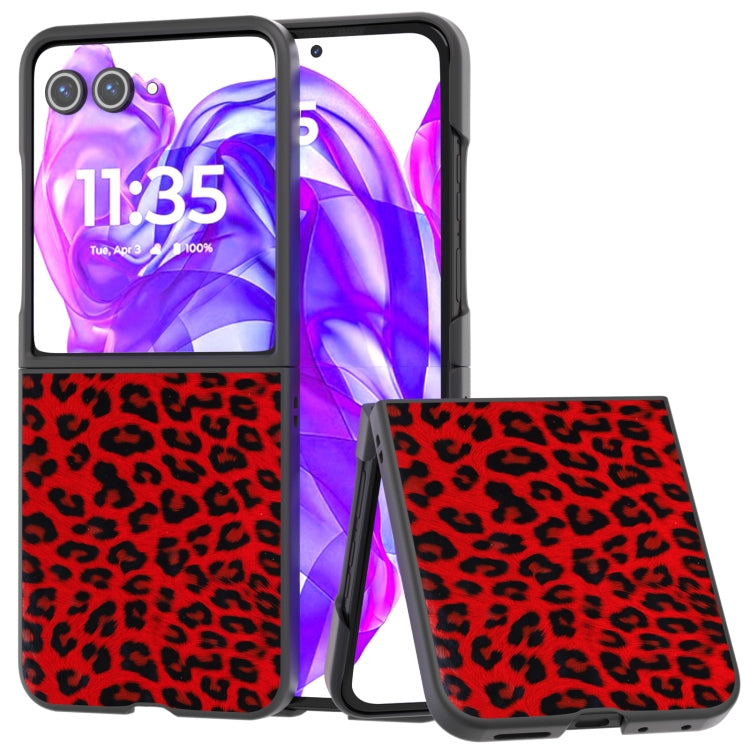 For Motorola Razr 50 Ultra Black Edge Leopard Phone Case(Red Leopard) by buy2fix