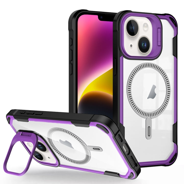 For iPhone 14 Transparent Acrylic MagSafe Lens Holder Phone Case(Purple) by buy2fix