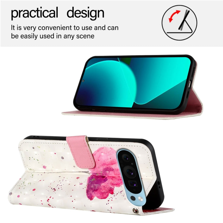 For Google Pixel 9 / 9 Pro 3D Painting Horizontal Flip Leather Phone Case(Flower) by buy2fix