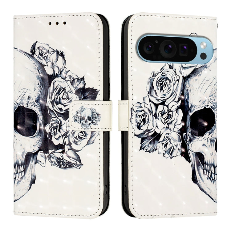 For Google Pixel 9 / 9 Pro 3D Painting Horizontal Flip Leather Phone Case(Skull) by buy2fix