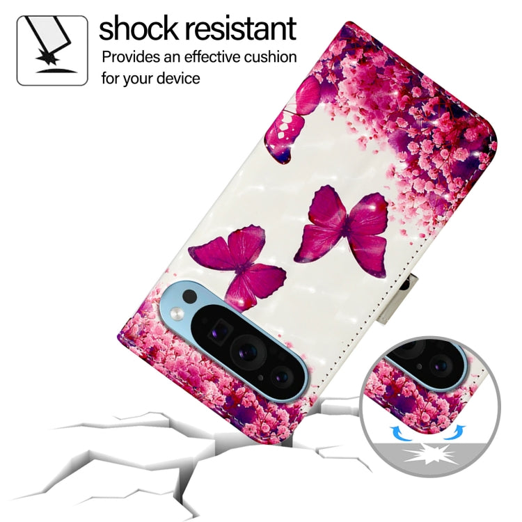 For Google Pixel 9 Pro XL 3D Painting Horizontal Flip Leather Phone Case(Rose Butterfly) by buy2fix