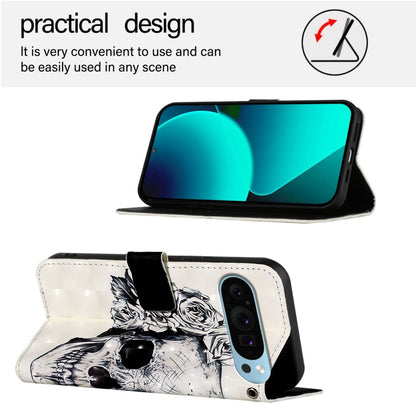 For Google Pixel 9 Pro XL 3D Painting Horizontal Flip Leather Phone Case(Skull) by buy2fix