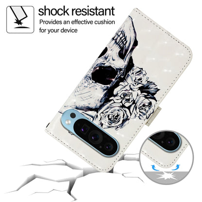 For Google Pixel 9 Pro XL 3D Painting Horizontal Flip Leather Phone Case(Skull) by buy2fix