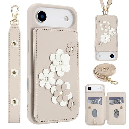 For iPhone Air Crossbody Flower Pattern Leather Phone Case(White) - iPhone Air Cases by buy2fix | Online Shopping UK | buy2fix