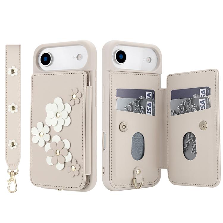 For iPhone Air Crossbody Flower Pattern Leather Phone Case(White) - iPhone Air Cases by buy2fix | Online Shopping UK | buy2fix