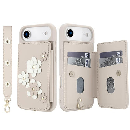 For iPhone Air Crossbody Flower Pattern Leather Phone Case(White) - iPhone Air Cases by buy2fix | Online Shopping UK | buy2fix