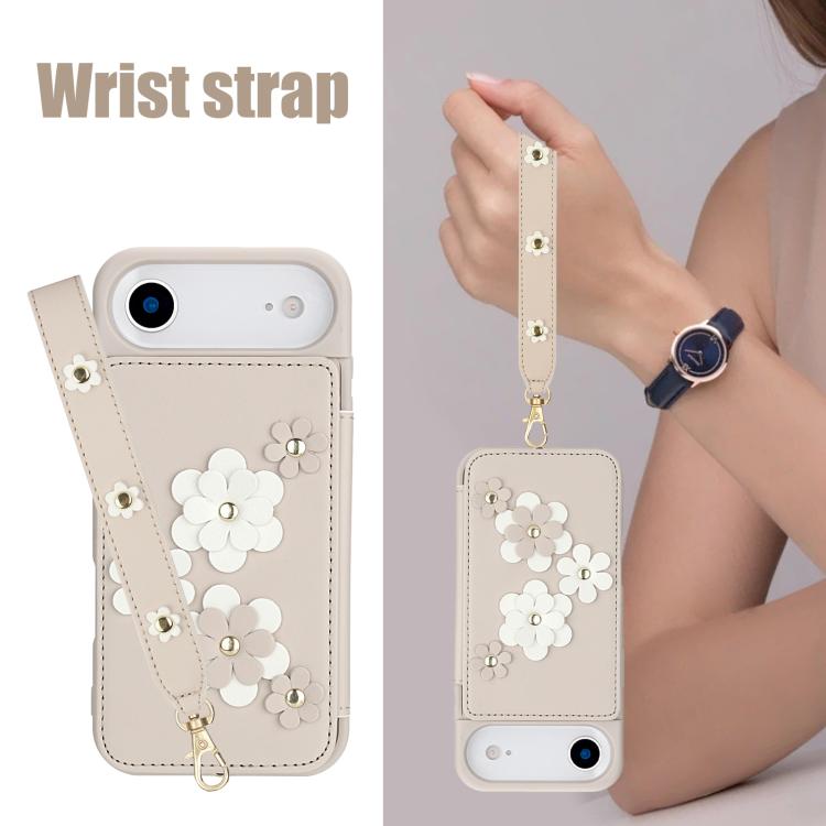 For iPhone Air Crossbody Flower Pattern Leather Phone Case(White) - iPhone Air Cases by buy2fix | Online Shopping UK | buy2fix