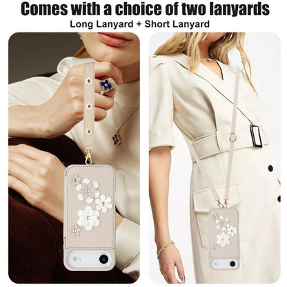 For iPhone Air Crossbody Flower Pattern Leather Phone Case(White) - iPhone Air Cases by buy2fix | Online Shopping UK | buy2fix