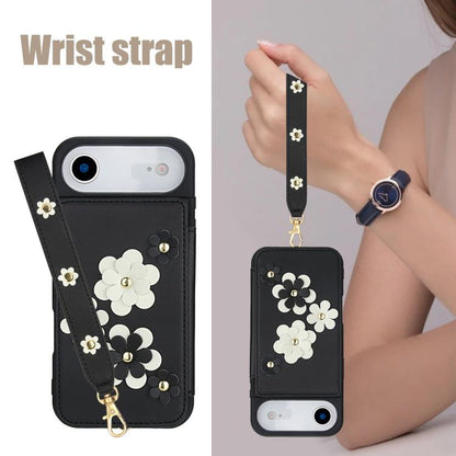 For iPhone Air Crossbody Flower Pattern Leather Phone Case(Black) - iPhone Air Cases by buy2fix | Online Shopping UK | buy2fix