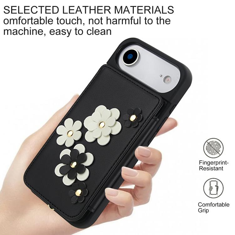 For iPhone Air Crossbody Flower Pattern Leather Phone Case(Black) - iPhone Air Cases by buy2fix | Online Shopping UK | buy2fix