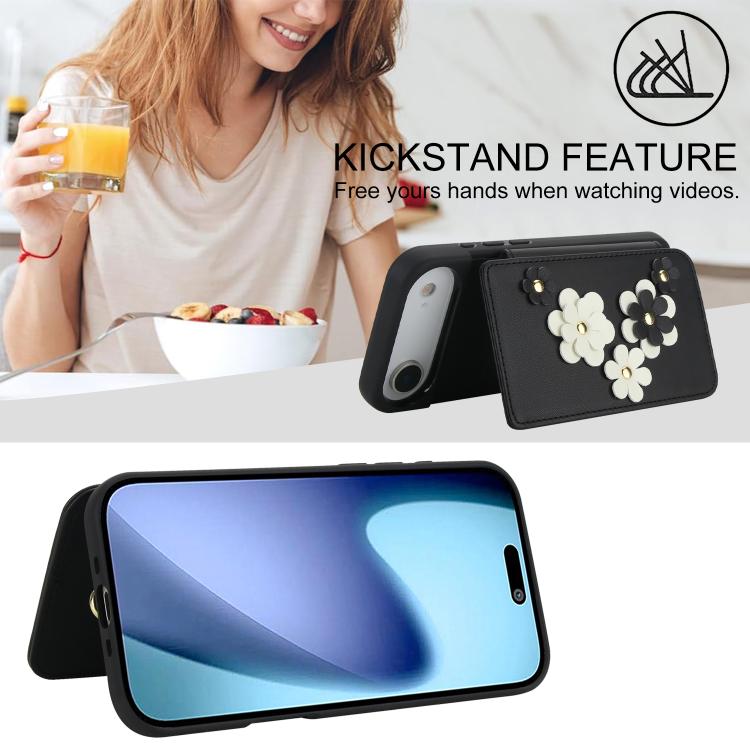For iPhone Air Crossbody Flower Pattern Leather Phone Case(Black) - iPhone Air Cases by buy2fix | Online Shopping UK | buy2fix