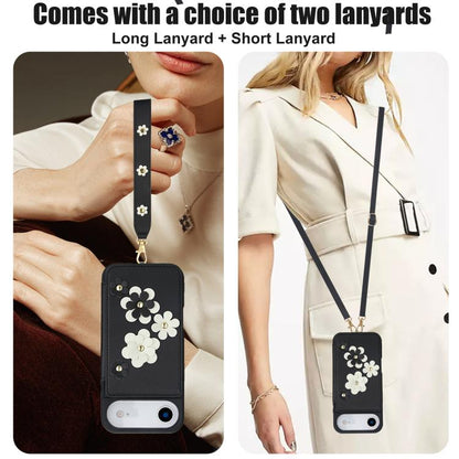 For iPhone Air Crossbody Flower Pattern Leather Phone Case(Black) - iPhone Air Cases by buy2fix | Online Shopping UK | buy2fix