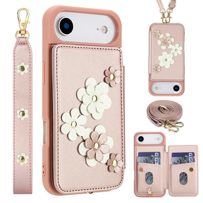 For iPhone Air Crossbody Flower Pattern Leather Phone Case(Rose Gold) - iPhone Air Cases by buy2fix | Online Shopping UK | buy2fix