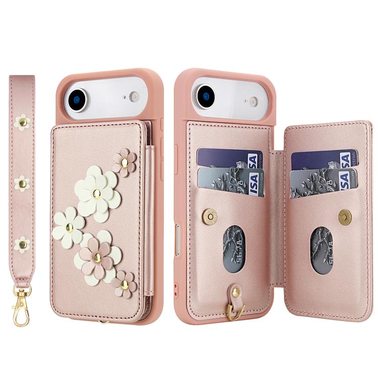 For iPhone Air Crossbody Flower Pattern Leather Phone Case(Rose Gold) - iPhone Air Cases by buy2fix | Online Shopping UK | buy2fix