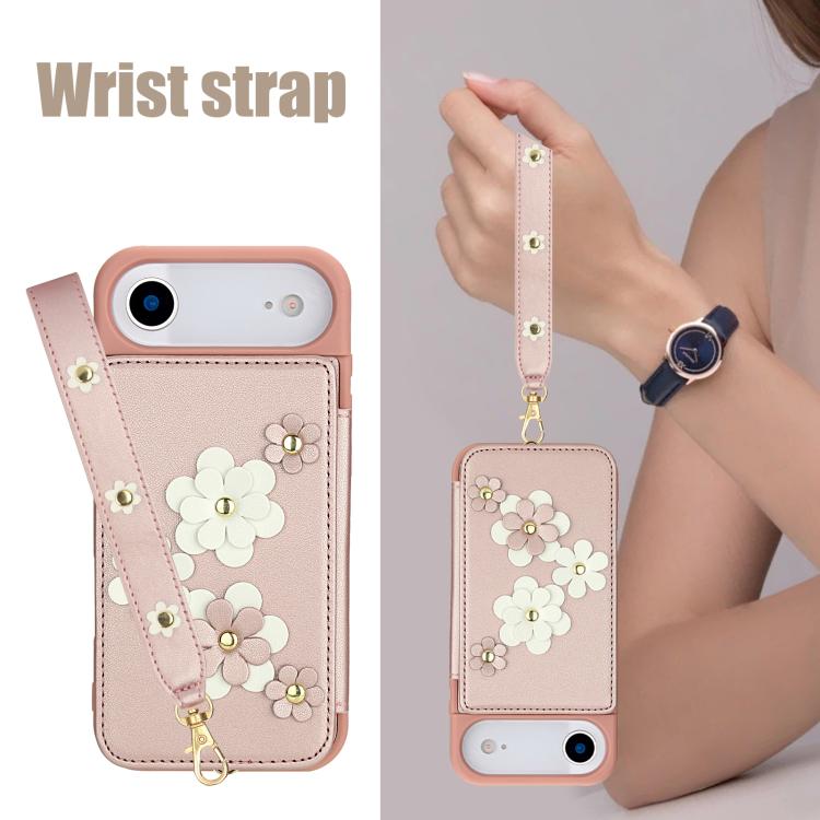 For iPhone Air Crossbody Flower Pattern Leather Phone Case(Rose Gold) - iPhone Air Cases by buy2fix | Online Shopping UK | buy2fix
