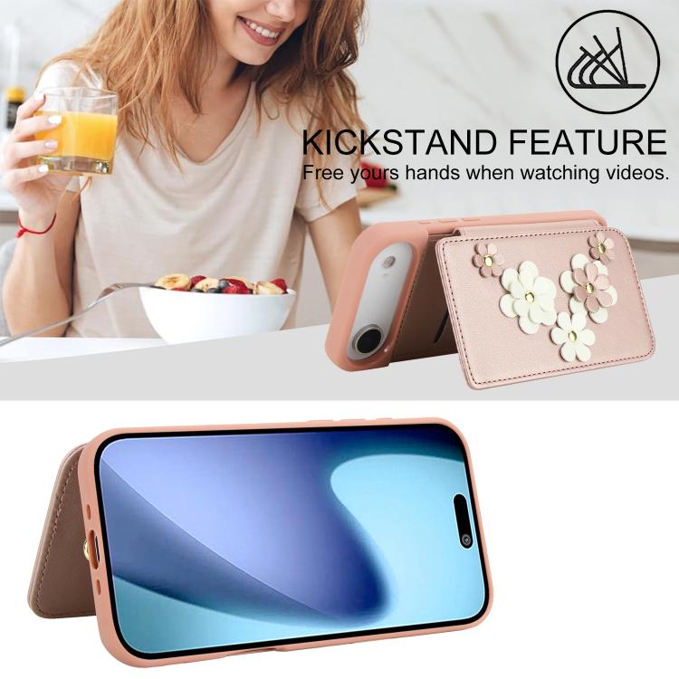 For iPhone Air Crossbody Flower Pattern Leather Phone Case(Rose Gold) - iPhone Air Cases by buy2fix | Online Shopping UK | buy2fix
