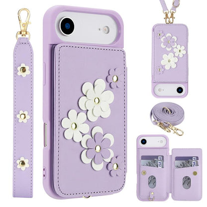 For iPhone Air Crossbody Flower Pattern Leather Phone Case(Purple) - iPhone Air Cases by buy2fix | Online Shopping UK | buy2fix