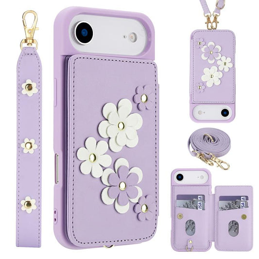 For iPhone Air Crossbody Flower Pattern Leather Phone Case(Purple) - iPhone Air Cases by buy2fix | Online Shopping UK | buy2fix