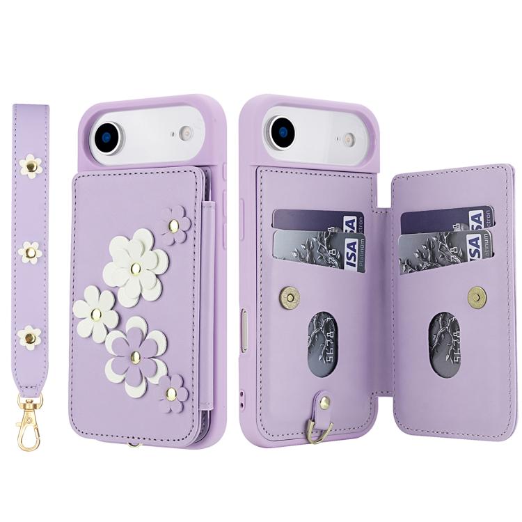 For iPhone Air Crossbody Flower Pattern Leather Phone Case(Purple) - iPhone Air Cases by buy2fix | Online Shopping UK | buy2fix